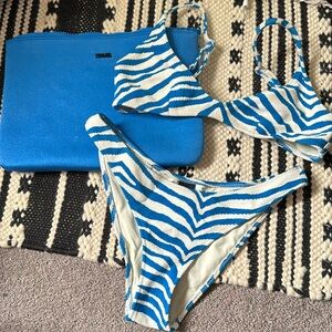 Triangl bikini, size small, blue and white zebra